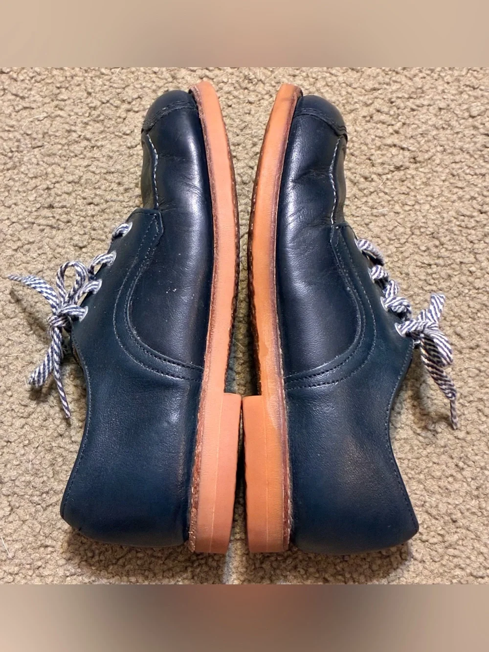 Vintage 60/70s Kids Navy Blue Leather Casual Lace-Up Scuff Tip Shoes Youth 12EE